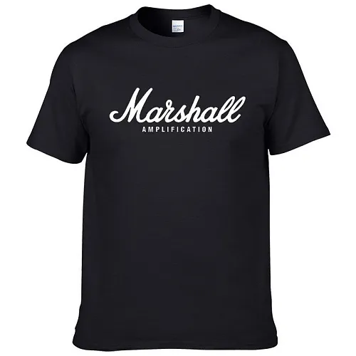 Футболка с принтом Marshall Amplification. Цвет черный. Буквы белые. Размер S.